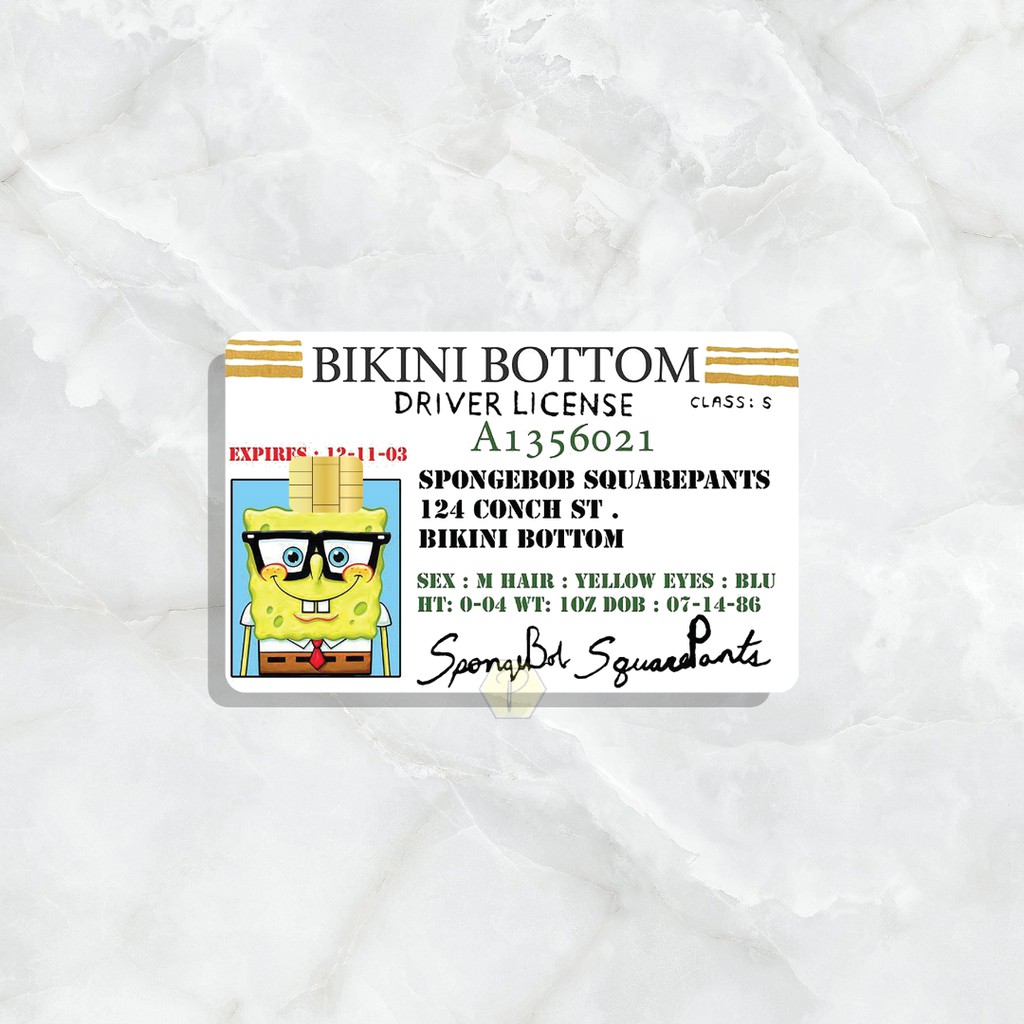 BIKINI BOTTOM LICENSE SPONGEBOB - Card Cover Skin Sticker – PLIATA Stiker Kartu ATM, E-Money, E-Toll