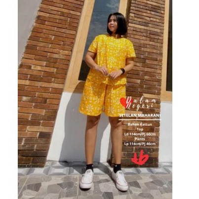 babydoll /setelan pendek jumputan Maharani batik cap Setelan Wanita Batik Kekinian