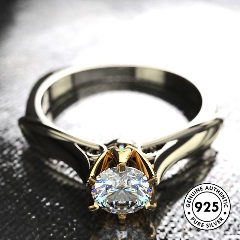 Cincin Berlian Klasik Bahan S925 Silver Untuk Wanita