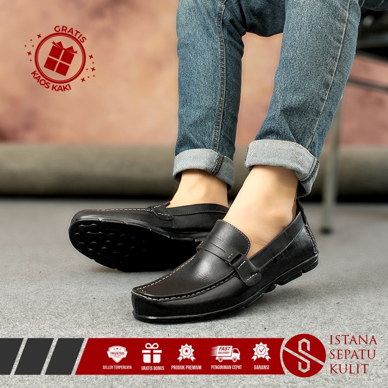 Sepatu Formal Pria Tanpa Tali Kulit Garut Kerja Kantor Casual Rampel Slop Slip On Pantopel Cowok Pol