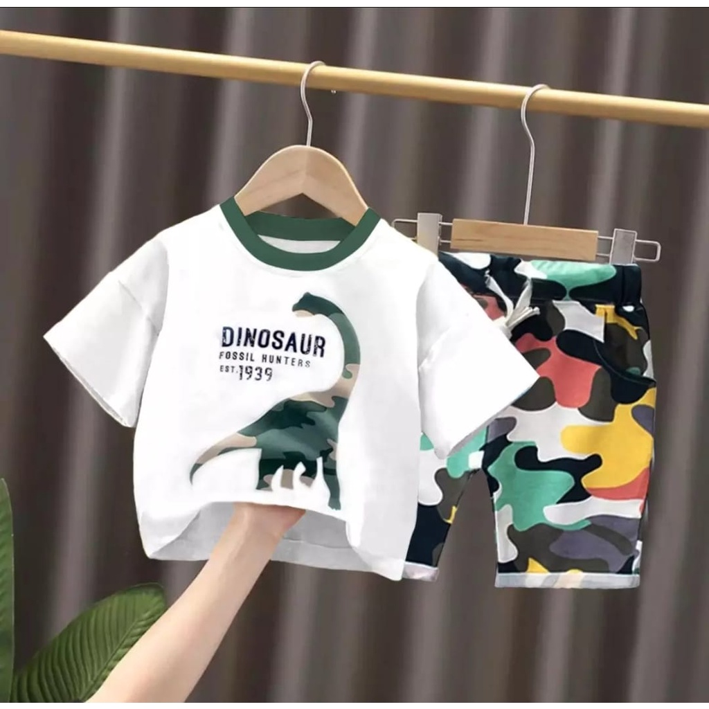 SETELAN BAJU BAYI ANAK MOTIF DINO LERENG ARMY SIZE 1-5 TAHUN BAHAN KATUN PREMIUM/ SETELAN BAJU BAYI ANAK LAKI LAKI/ SETELAN BAJU BAYI ANAK COWO/ SETELAN BAJU BAYI ANAK PEREMPUAN/ SETELAN BAJU BAYI ANAK CEWE/ BAJU DINO ANAK LAKI LAKI/ BAJU ANAK DINO LORENG