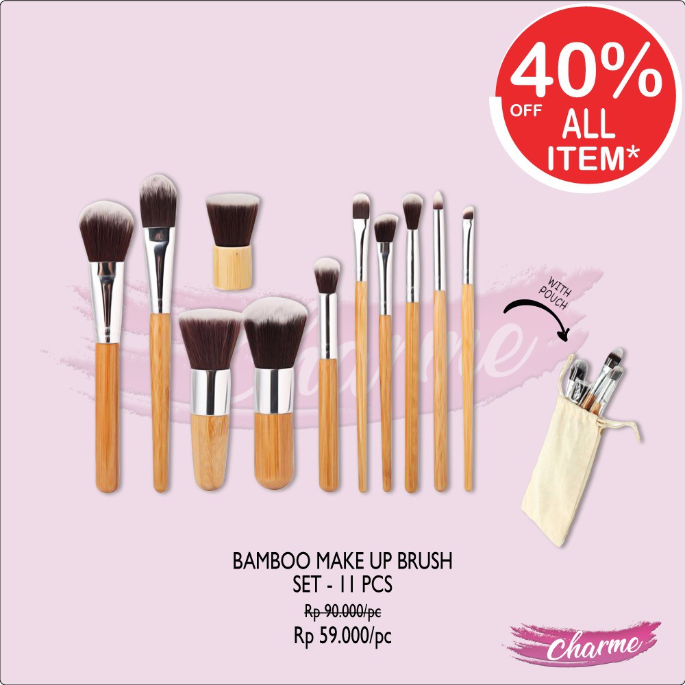 (READY &amp; ORI) Bamboo Brush Set/ Kabuki Set/Kuas Make up/Make up brush Set 11pcs + Pouch