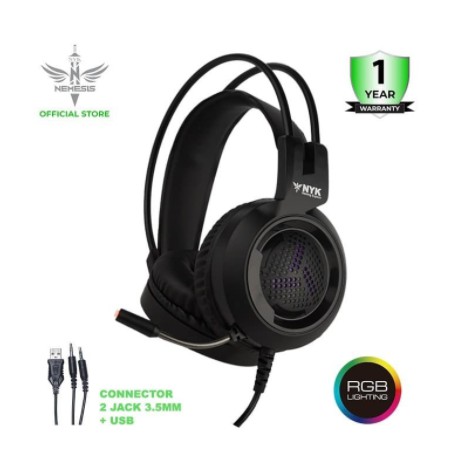 Headset gaming nyk nemesis wired audio 3.5mm usb stereo bass led with mic phantom hs-n07 - headphone 07