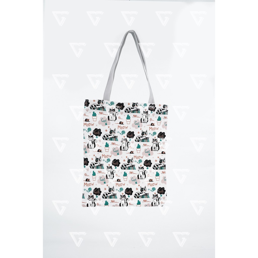 Totebag wanita / tote bag wanita kekinian 2021 kanvas motif Kucing Meow