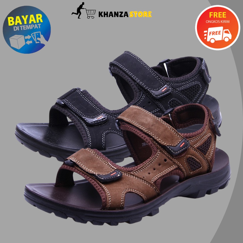 Sendal gunung outdoor kulit pria dewasa Import sandal casual cowok tali belakang outsole karet empuk