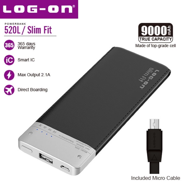 POWERBANK LOG-ON 9000mah SLIM FIT 520L