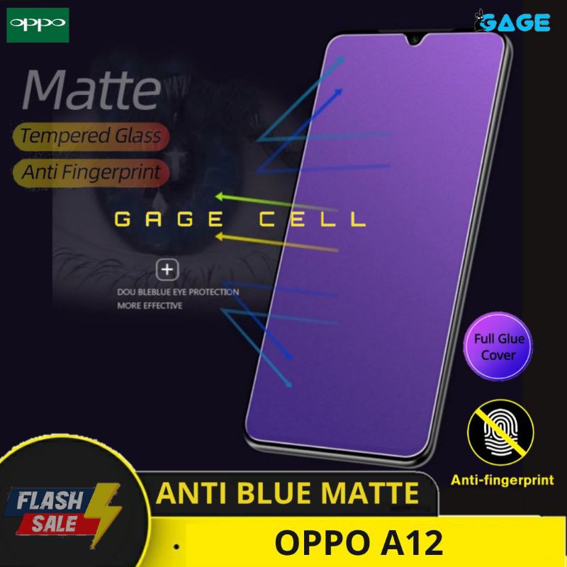 TEMPERED GLASS ANTI MINYAK BLUE MATTE OPPO A12 TG ANTI GORES RADIASI OPO A12 FULL LAYAR SCREEN