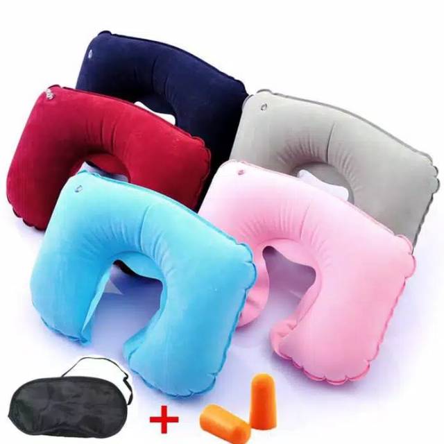 Travel pillow bantal leher udara penutup mata telinga untuk jalan 1set