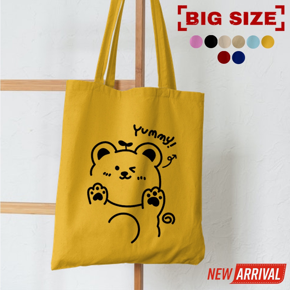 9.9. PROMO 2022 TOTE TERBARU RESLETING TOTEBAG KPOP / TOTE BAG KPOP / KOREA / ANIMAL / ICE CREAM TOTE UKURAN BESAR RESLETING KANVAS WARNA HITAM MARUN NAVY KREM