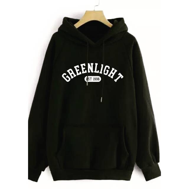 JAKET SWEATER HOODIE GREENLIGHT EST 1996 HITAM CEWEK COWOK