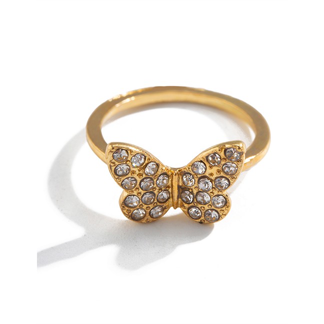 LRC Cincin Fashion Gold Color Butterfly Diamond Alloy Ring P51191