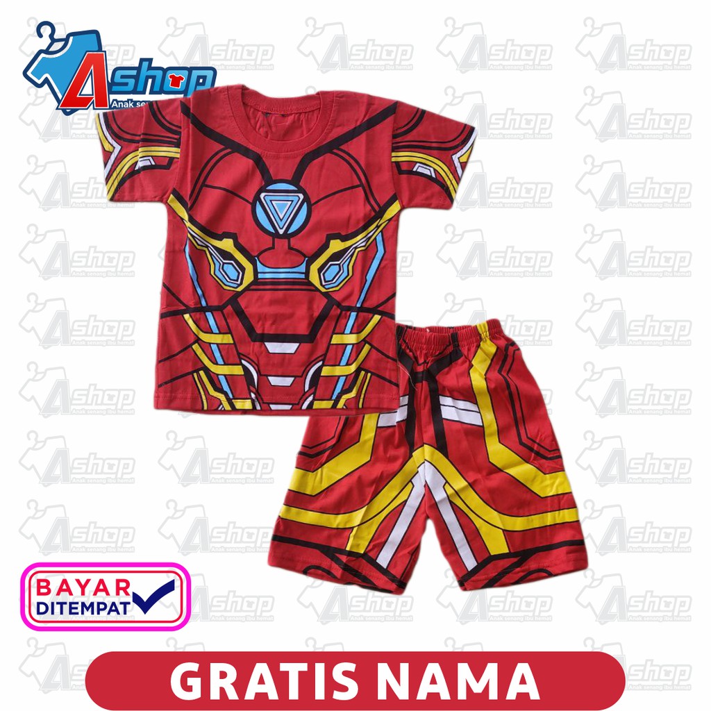 Baju Anak Setelan IronMan Pendek Gratis SablonNama