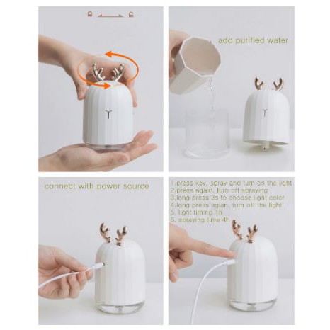 [TOSERBA_EMAK] - 3Life Air Humidifier Pelembab Udara Aromatherapy 220ml - White Deer