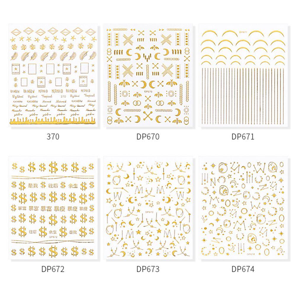 AUGUSTINA Agustin 3D Stiker Kuku DIY Dekorasi Nail Art Nail Tips Nail Patch Gold Embossed Starry Metal Strip