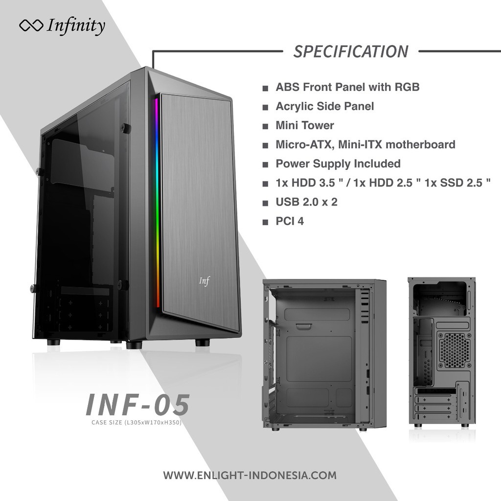 Casing Infinity F05 + PSU 250Watt RGB Gaming Case