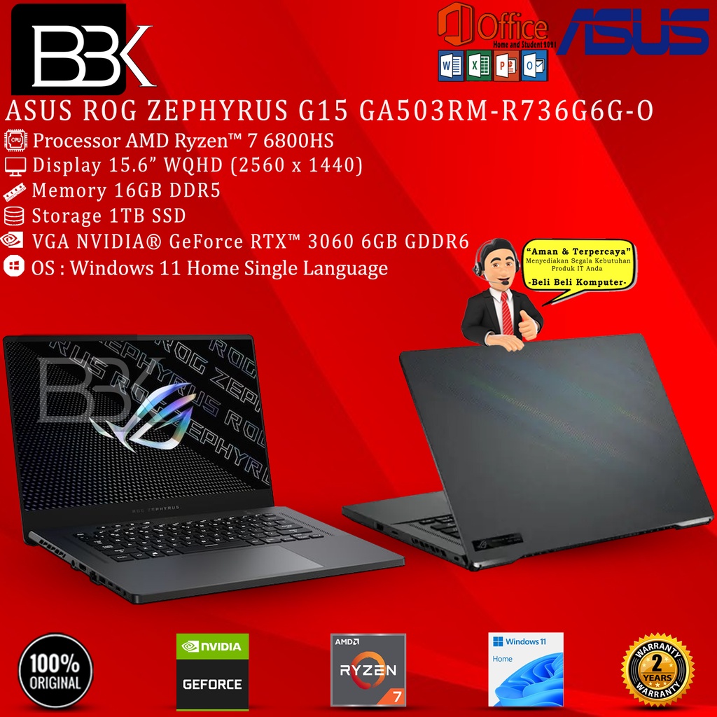 ASUS ROG ZEPHYRUS G15 GA503RM-R736G6G-O R7-6800HS 16GB 1TB RTX3060
