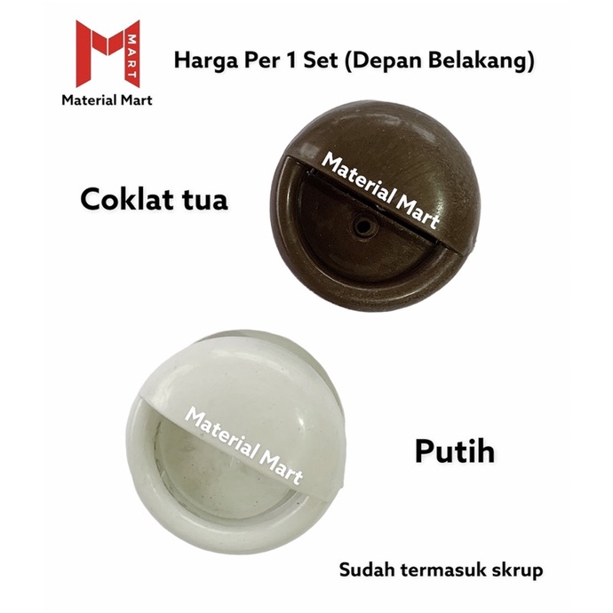 Tarikan Pintu Kamar Mandi PVC MURAH | Tarikan Plastik Bulat Coklat Putih | Material Mart