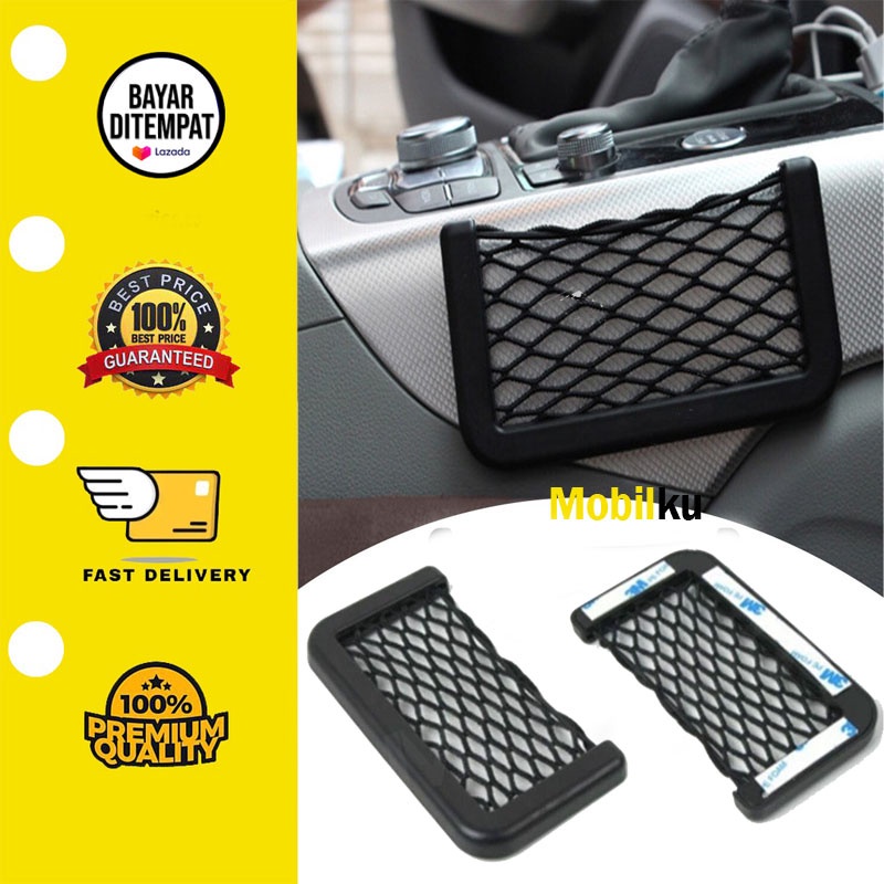 [BISA COD] Car Net Organizer Pockets Bag Kantong Jaring Mobil HP Holder Koin Kartu Karcis Tiket Rokok Jepit