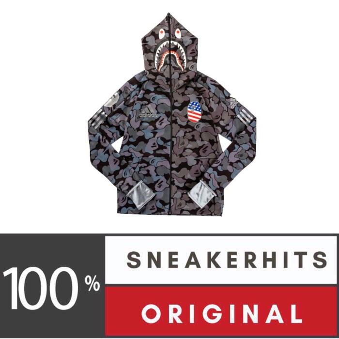 ADIDAS X BAPE SUPERBOWL SHARK FULL ZIP HOODIE BLACK BAPE AUTHENTIC