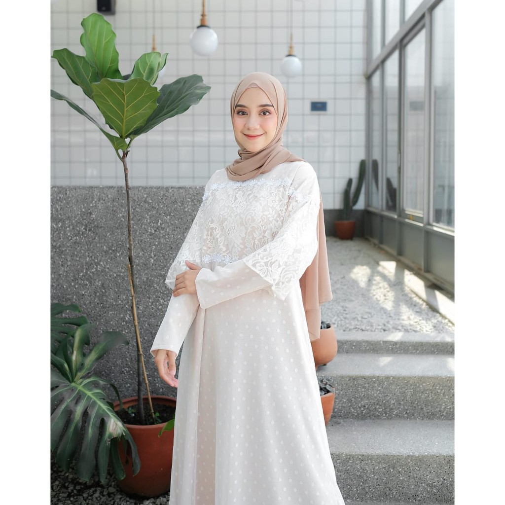 YOURA DRESS KONDANGAN POLKA+BROKAT WANITA MUSLIMAH