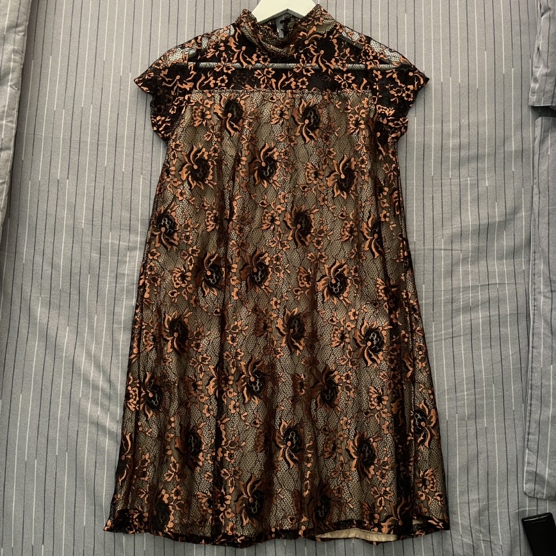 midi dress gold brown (dress wanita)