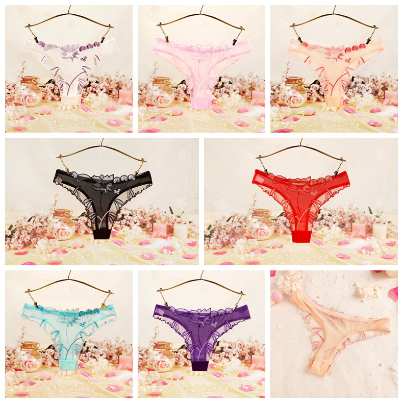 (COD) G String Sexy Celana Dalam Wanita Pola Bunga transparan Bordir Low Waist Cd Lingerie 3C218