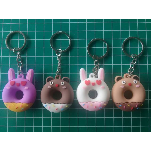 Gantungan Kunci / Tas / KeyChain Karakter Donat Kelinci / Kucing (5cm)