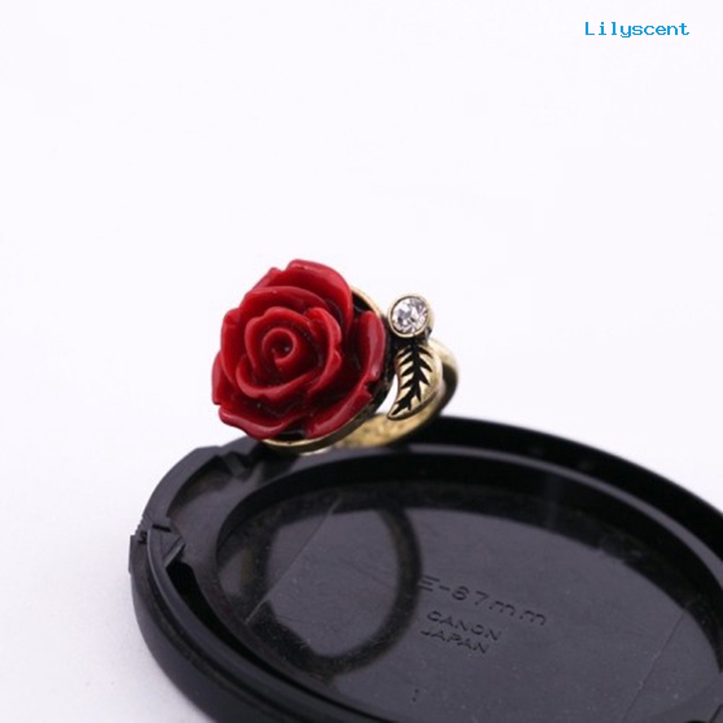 Ls Cincin Bentuk Daun Mawar Aksen Berlian Imitasi Gaya Vintage Untuk Wanita