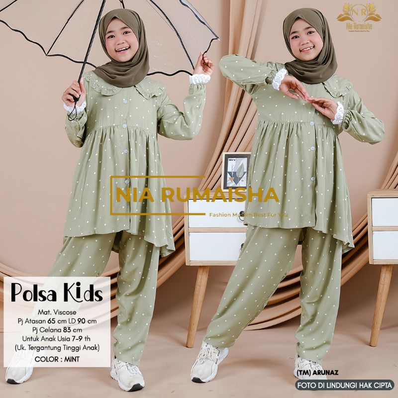 Setelan Anak #1 Motif Polsa / Falfa / Mia Rainbow / Gaida / Granada / Grenty / Shafa / Nagita / Metta / JK / Leopard / Khaula / Joela / Jihan / Jannah / Rasya / Rose / Jofa / Rinaya / Jannati / Ulfa / Moza Original Nia Rumaisha-Polsa mint
