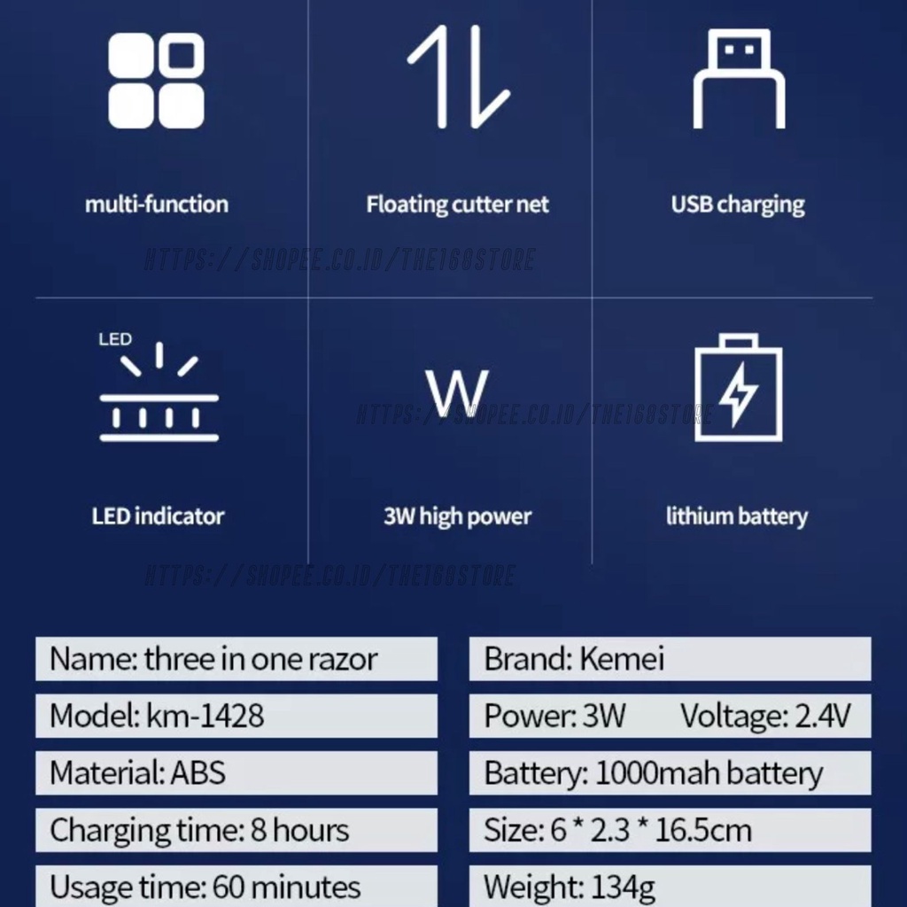 Kemei KM 1428 Alat Cukur Rambut Jenggot Kumis Bulu Hidung Multifungsi Serbaguna 3 in 1 Hair Clipper Shaver Cukuran KM 1428