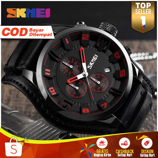 SKMEI Jam Tangan Analog Pria JT 24 Jam Tangan Cowok Strap Kulit Berkualitas Penutup Stainless Steel