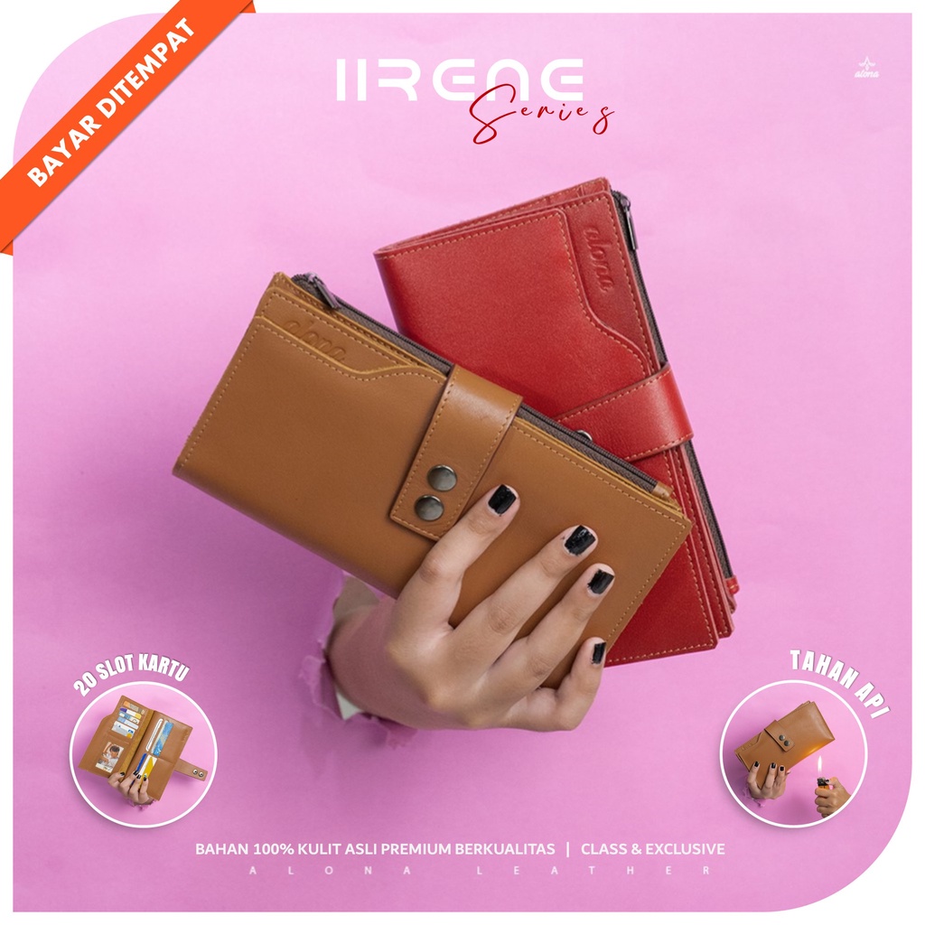 Dompet Kulit Panjang Wanita Irene Bahan 100% Kulit Sapi Asli Original Fashion Wanita Cewek Branded