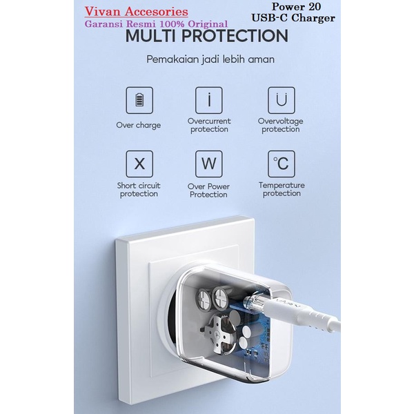 Vivan Power 20 USB-C 20W Power Adapter PD Charger Apple iPhone Android