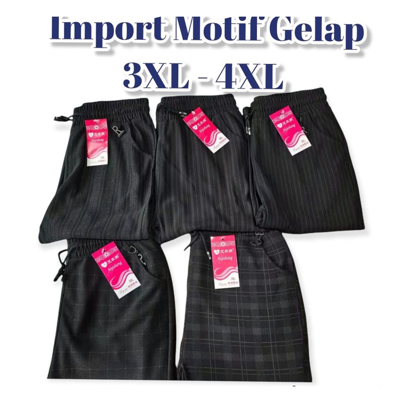 Celana Baggy Pants Wanita Motif Kotak-Kotak &amp; Salur Import Bahan Stretch Melar Fit To 3XL-4XL