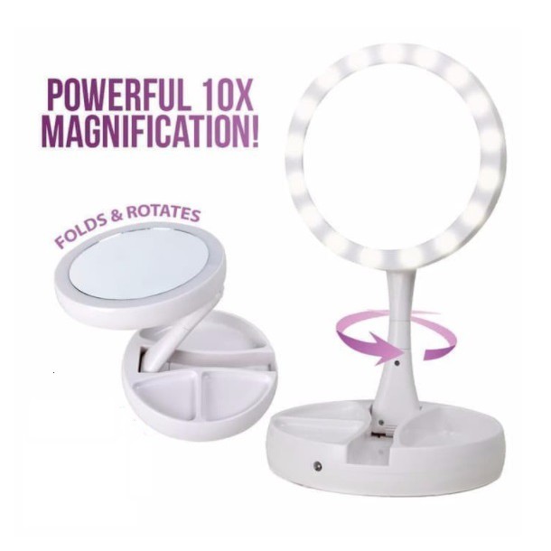Mirror Double Sided LED Foldable Kaca Cermin Rias Make Up Lipat lampu-2