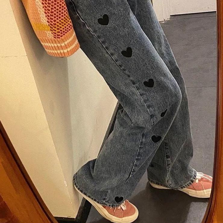 HIGHWAIST KULOT JEANS J 18 MOTIF LOVE/ CELANA WANITA KOREAN STYLE/VINTAGE/KLT LIPAT LOVE –SG.10Jn22ᵛ