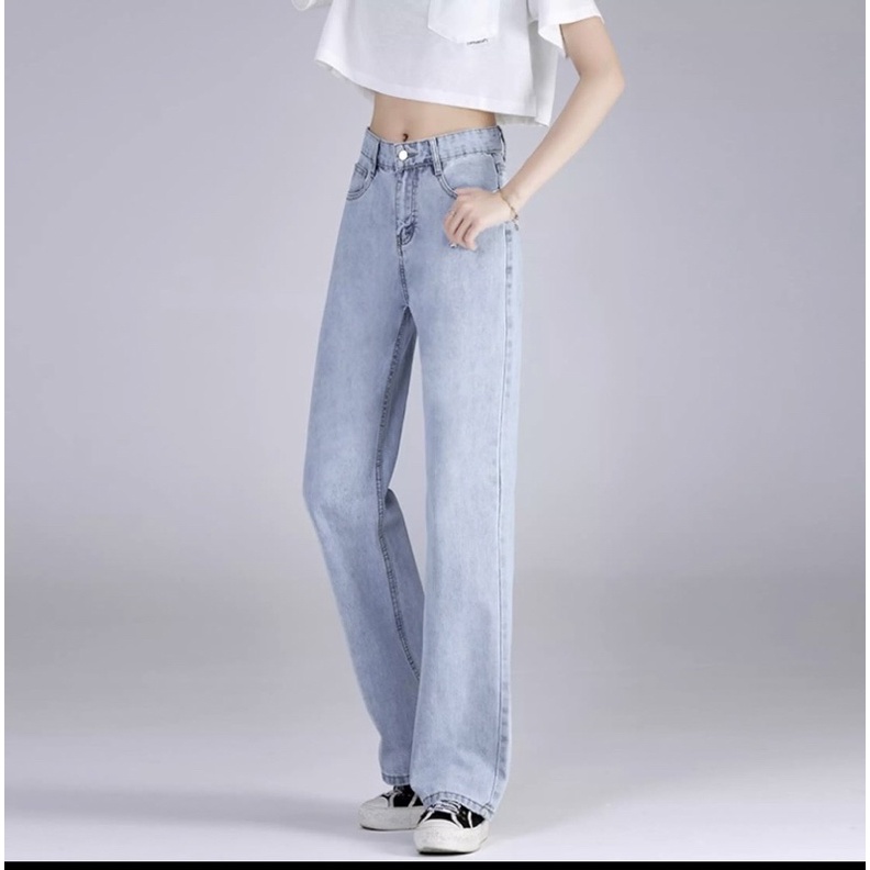 Korean New Women's Loose High Waist Wide Leg pengait celana jeans