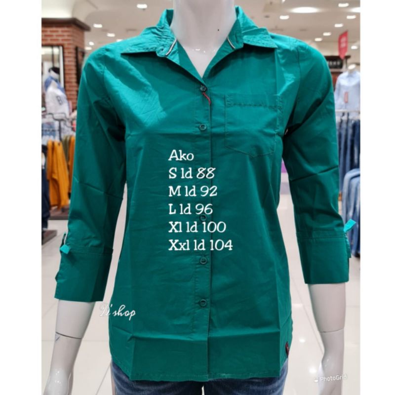 Kemeja Wanita Lengan 7/8 Pita Polos Warna AKO By Matahari Dept Store-Hijau