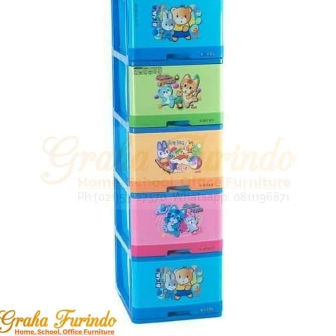 Lemari Plastik Laci 5 Susun Lion Star Warma Warni >