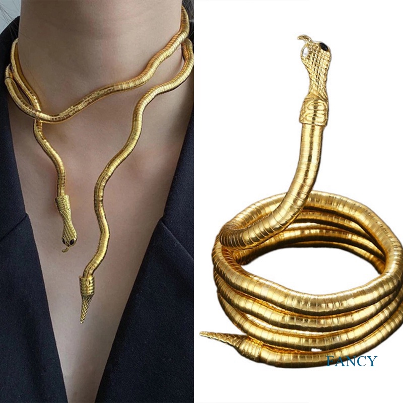 Kalung Desain Ular Bahan Logam Warna Emas Perak Untuk Wanita