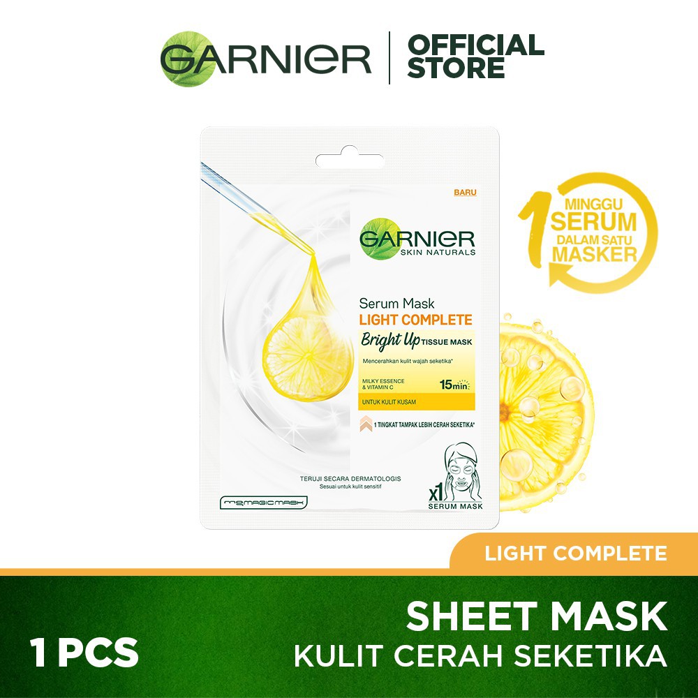ORIGINAL GARNIER Serum Mask Light Complete Bright Up Skin Care Sheet Mask Masker Wajah Kulit Cerah