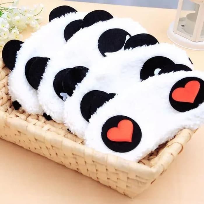 Penutup Mata Tidur Motif MATA PANDA Bulu Kain Lembut Travelling Travel - Eye Mask Cover