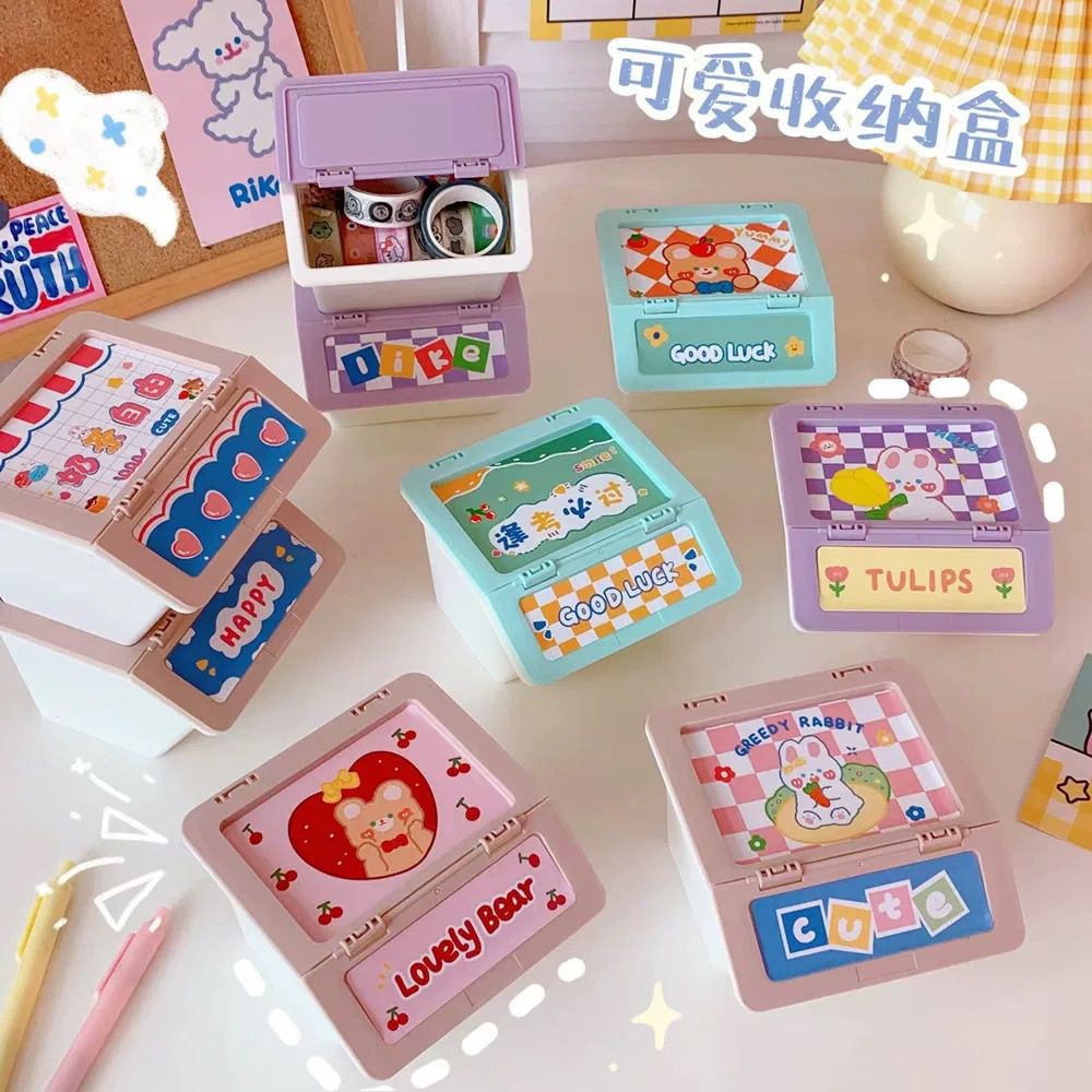 [littlecrab] Tempat Penyimpanan Colorful Box Mini Aesthetic Serbaguna Tape Accessories Dengan Tutup Flip Lipat Stuff Organizer Stackable Stationary Kit