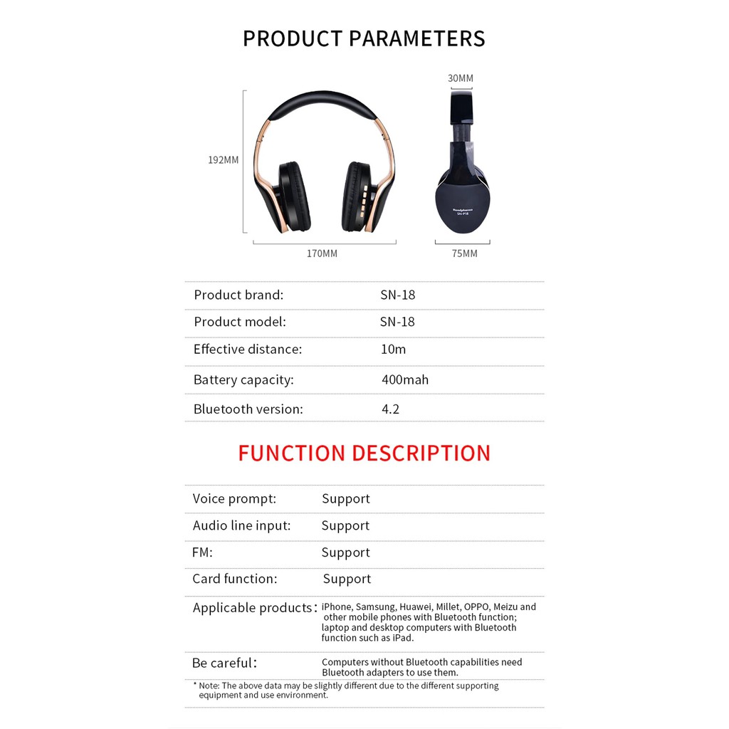 SN-P18 - Folding Wireless Bluetooth 4.2 Headphone with FM Radio