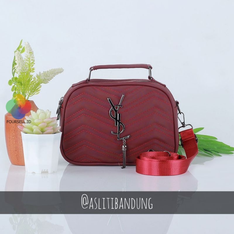 Aslitibandung - Tas Sling Bag Wanita Warna Ungu Logo YSL - Tas Selempang Tas Wanita by CallaBag Asli