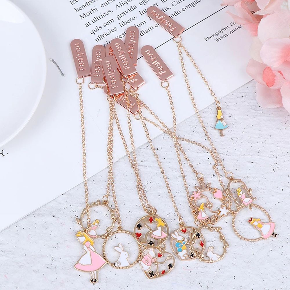 ELEGANT 23cm Metal Bookmark School Supply Pagination Mark Pendant Bookmark Office Alloy Chain Marker of Page Student Gifts Book Clips Stationery Peach Heart