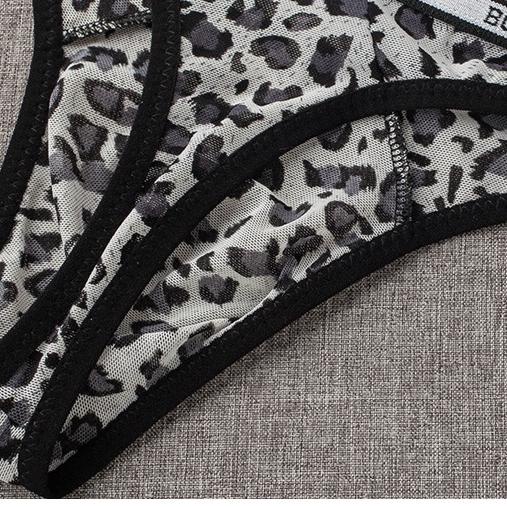♪ G String Pria Seksi Low Waist Transparan Mesh Celana Dalam Pria Leopard Pola U Segitiga Thong Y055