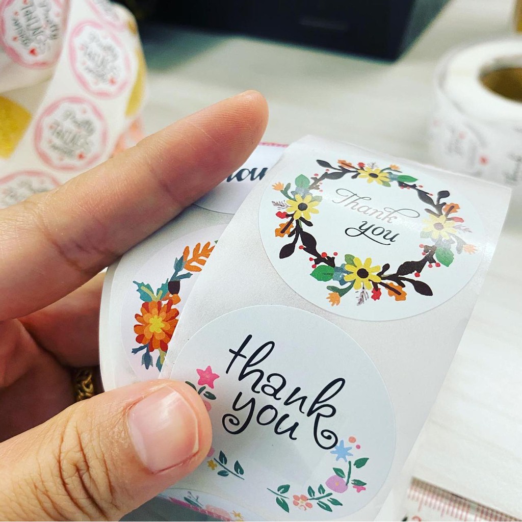 

Stiker Label Sticker Floral Bunga White BIG BESAR Thank You segel Product Produk Merchandise