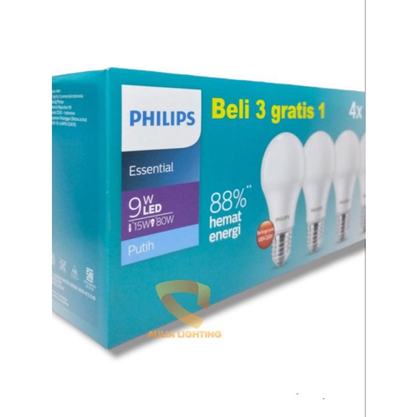 PHILIPS LED MULTIPACK ESSENTIAL 5W 7W 9W 11W PAKET BELI 3 GRATIS 1 LAMPU BOHLAM GARANSI RESMI NYAMAN DI MATA 5WATT 7WATT 9WATT 11WATT