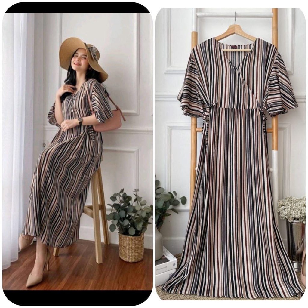 Daster Kimono Busui Tali Samping Panjang Semata Kaki / Daster Kekinian-GARIS KECIL LD 120